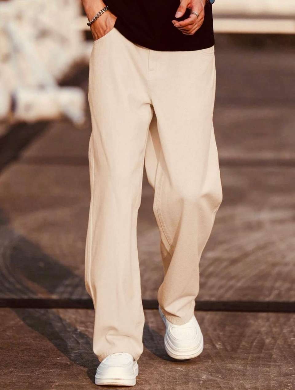 FLAYING Men Beige Loose Fit Mid Rise Jeans - Image 8