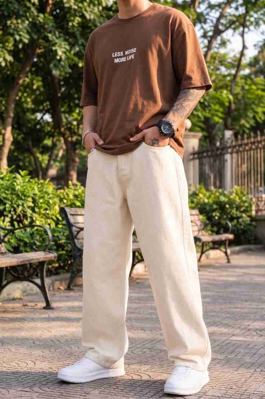 WAYKING Men Beige Mid Rise Loose Fit Jeans - Image 5
