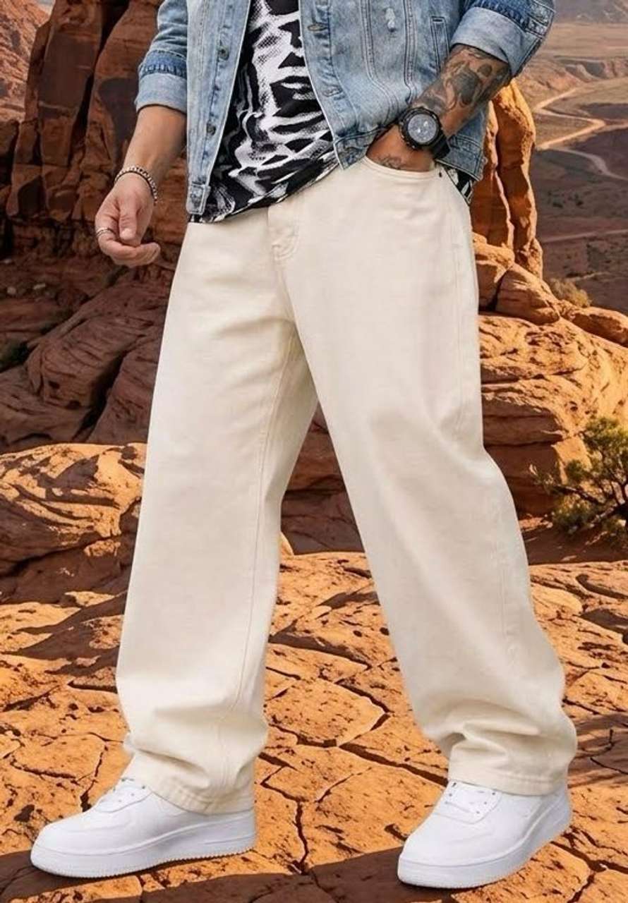 UrbanUptrend Men Loose Fit Mid Rise Beige Jeans - Image 6