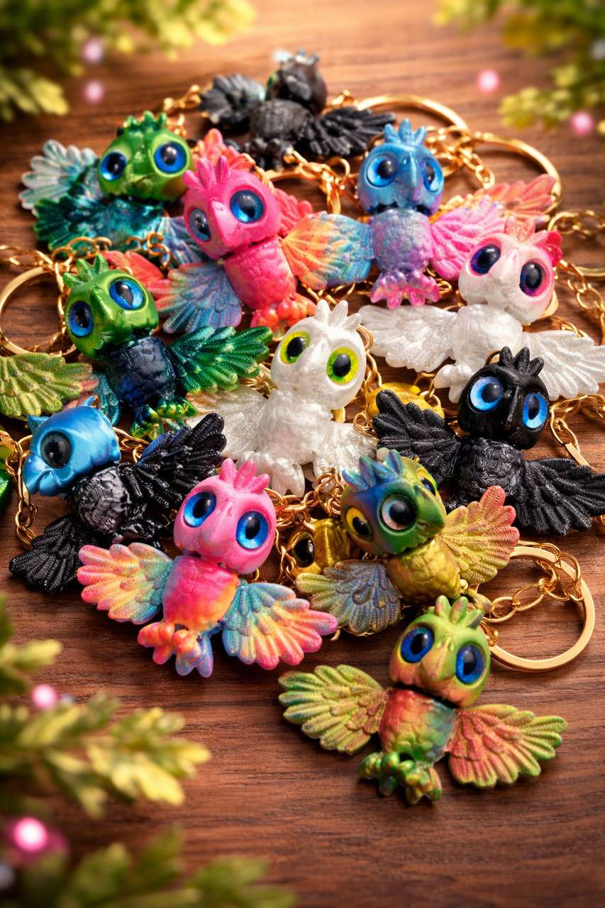 Dox 3D printed Owl Keyhain, Light reflecting Color changing effect ...
