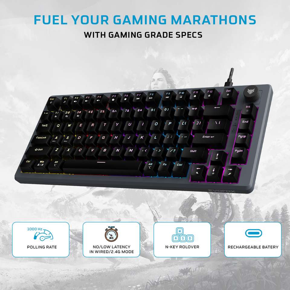 EVOFOX Katana X2 TKL Tri-Mode (BT/2.4G/Wired) Red Switches and Dynamic ...