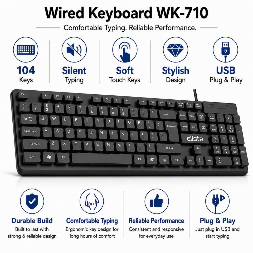 Elista ELS WK-710 Wired USB Standard Laptop Keyboard Compatible with ...