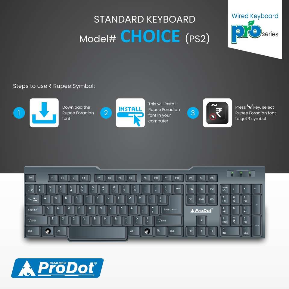 PRODOT Choice PS2 Wired Keyboard I Plug & Play Technology I 104 Keys I ...