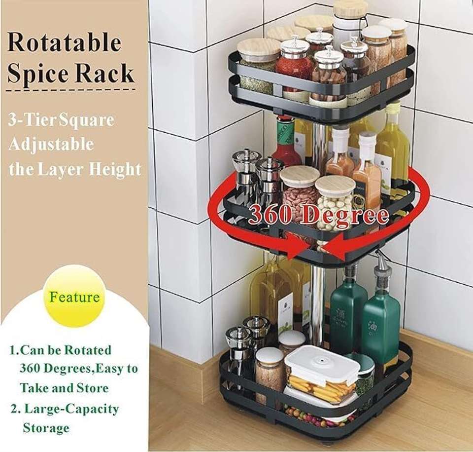 BAZKU 3 Tier 360° Tabletop Rotating Kitchen Rack, Kitchen Pantry ...