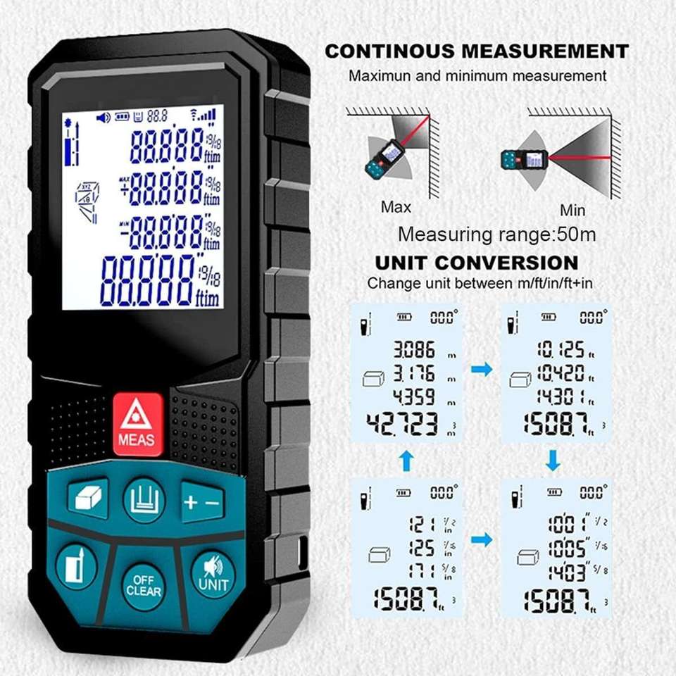 Measure Distance Instrument Real Instruments Laser Measure Device 50M/165ft Laser Distance Measure ...
