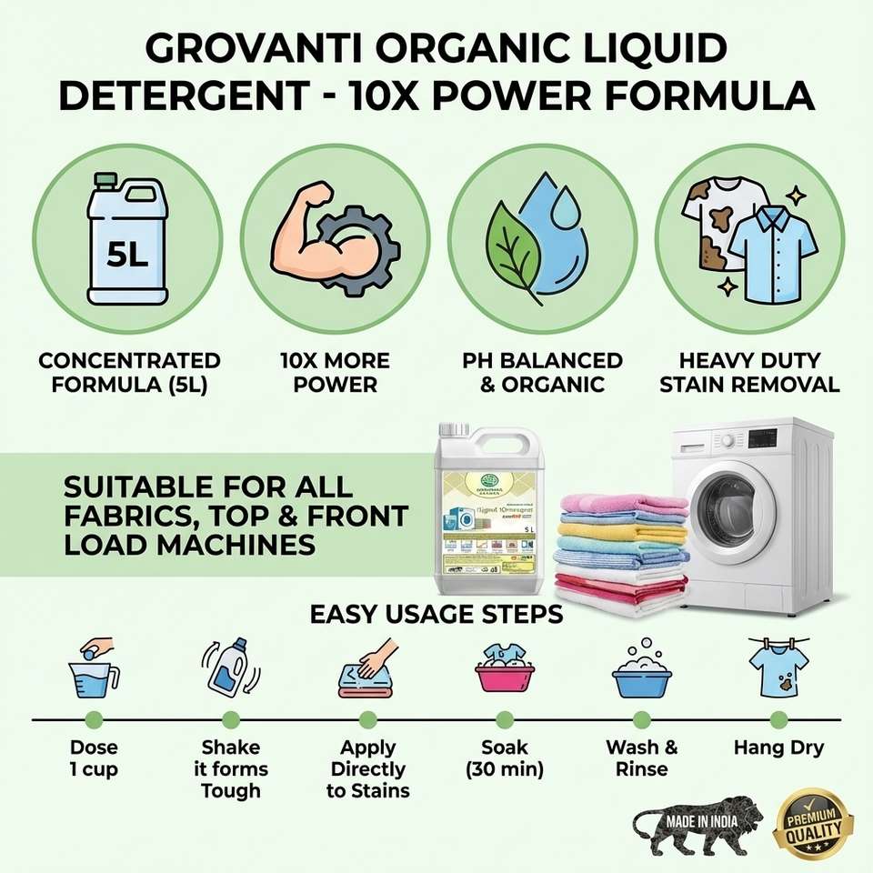 GROVANTI ORGANIC Top load front load liquid detergent 10l washing ...