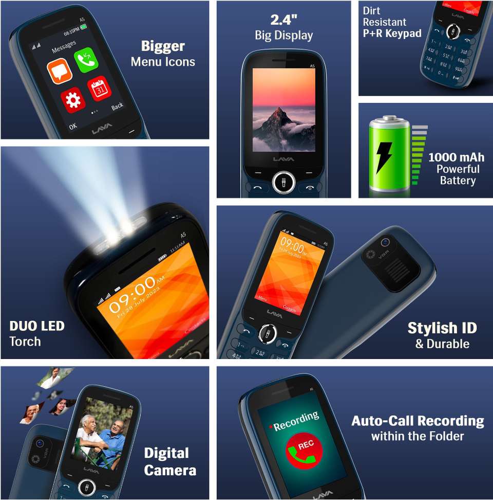 LAVA A5 2023 Keypad Mobile, LED Torch, FM Radio,Call Recording ...