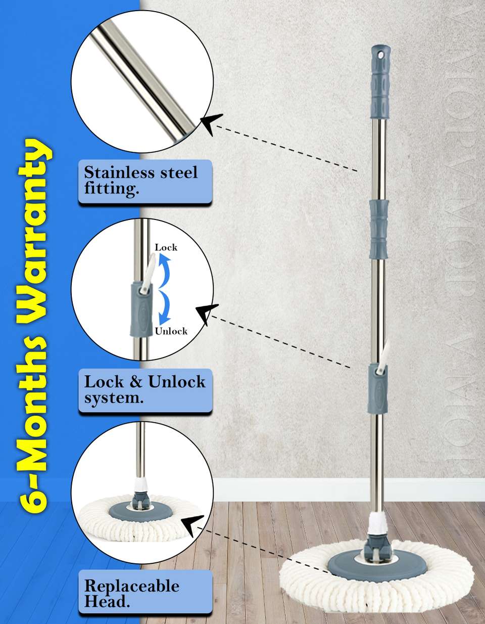 V-MOP Mop rod Stick -Mop Rod - Rod Set Pole-07 Mop Set Price in India ...