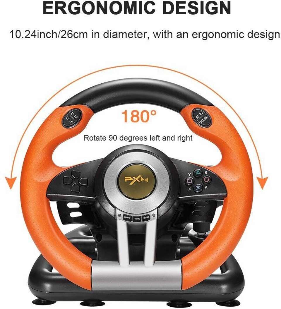 PXN V3II Racing Game Steering Wheel with Brake Pedal Motion Controller ...