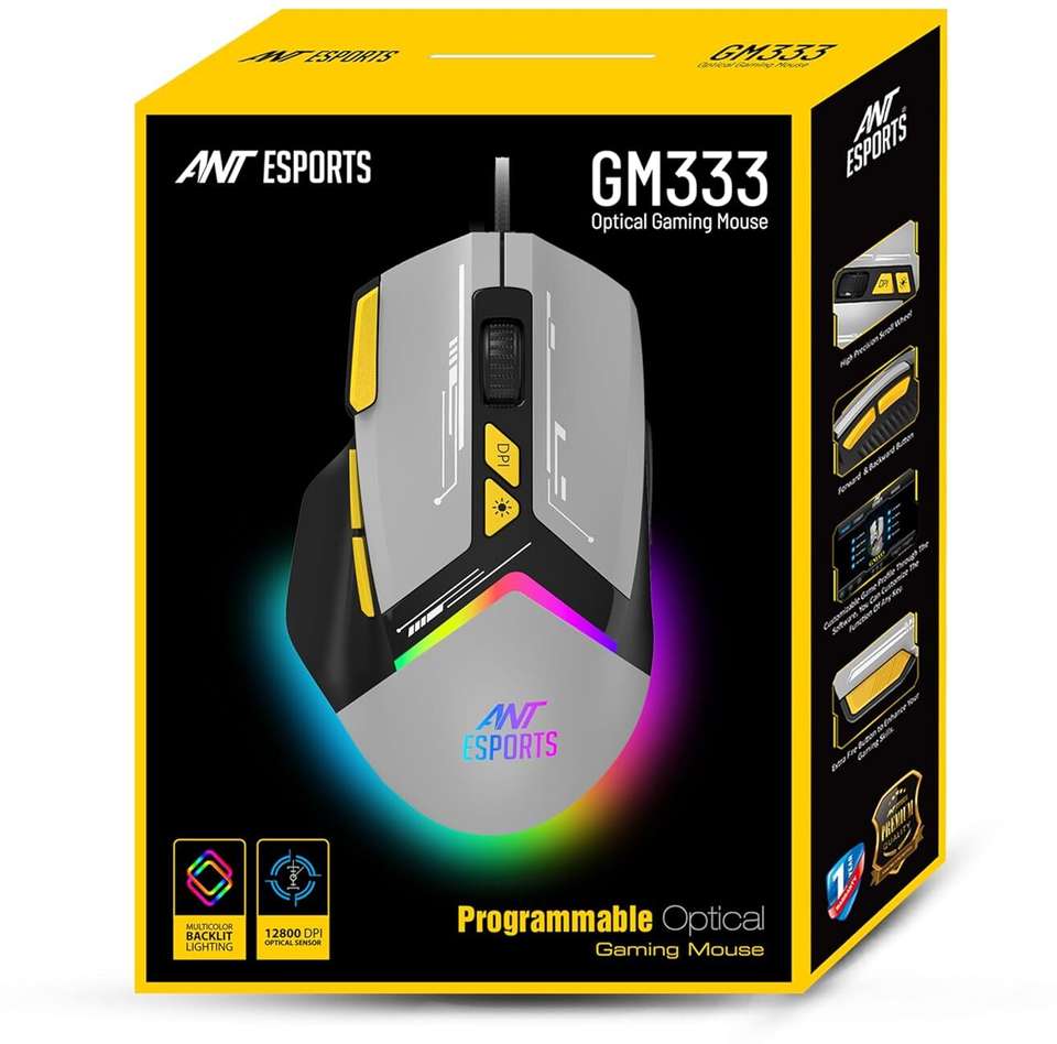 Ant Esports GM333 Wired Ergonomic Optical Gaming Mouse RGB 12800 DPI,1 ...