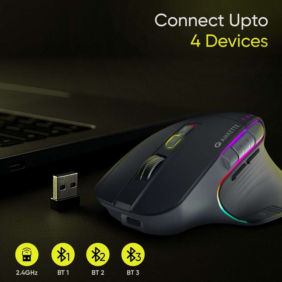 AMKETTE XS Series Flow Ergonomic Optical Mouse Multi-Device 3200 DPI ...