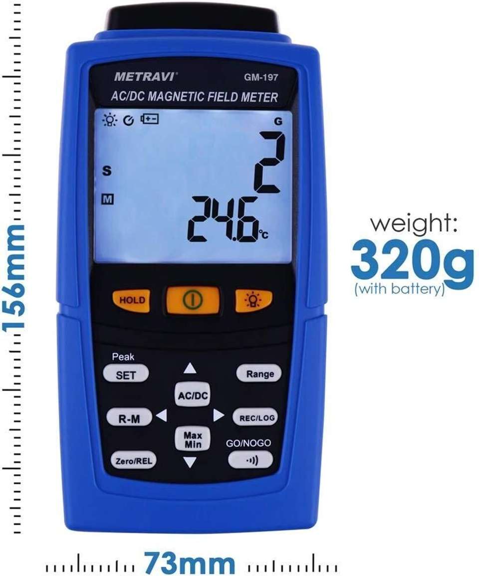 Metravi GM-197 Gauss Meter, Tesla Meter, Magnetometer for AC/DC Static ...