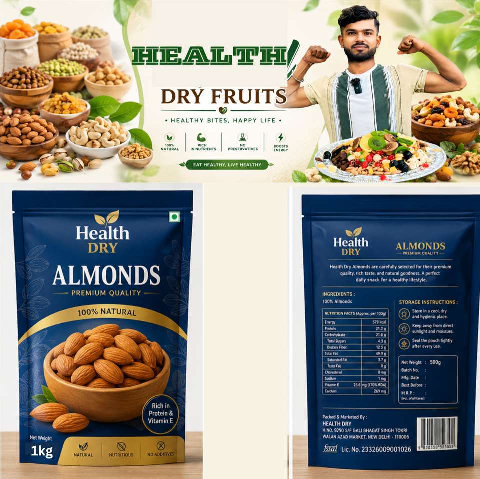 HEALTH DRY Premium California Almonds |Protein, Calcium, Magnesium ...