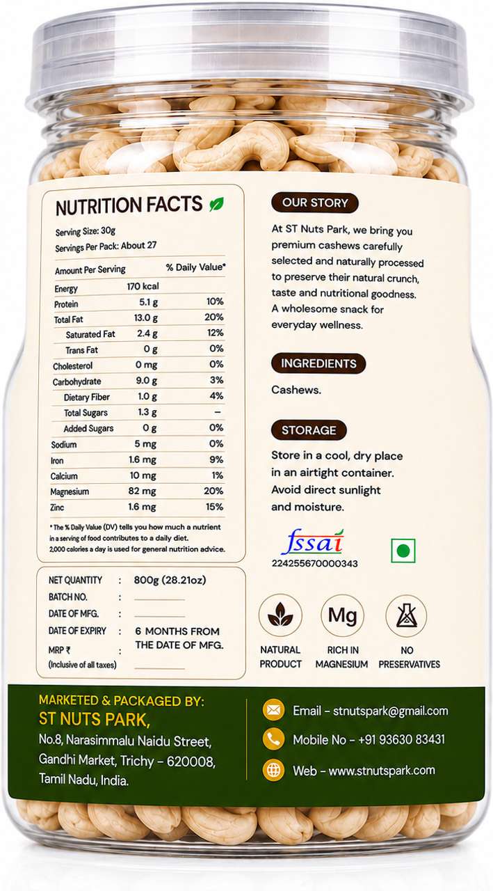 StNutsPark ST NUTS PARK Signature W320 Cashew Nuts 800g Cashews Price ...