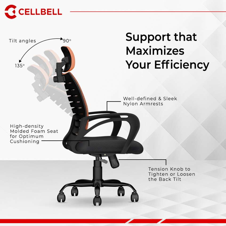 Cellbell CELLBELL Desire C104 High Back Fabric, Mesh Office Executive Chair ...