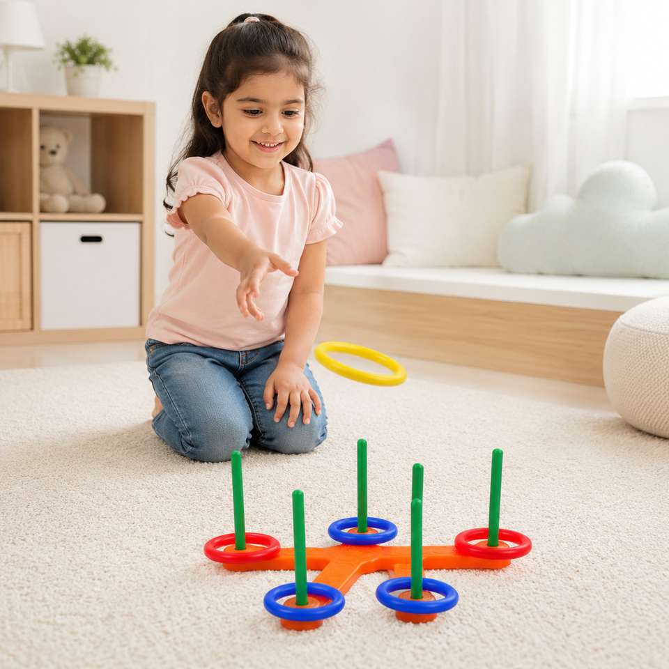 BEBRIGHT Ring Toss Game for Kids with 6 Rings & 5 Pegs - Ring Toss Game ...