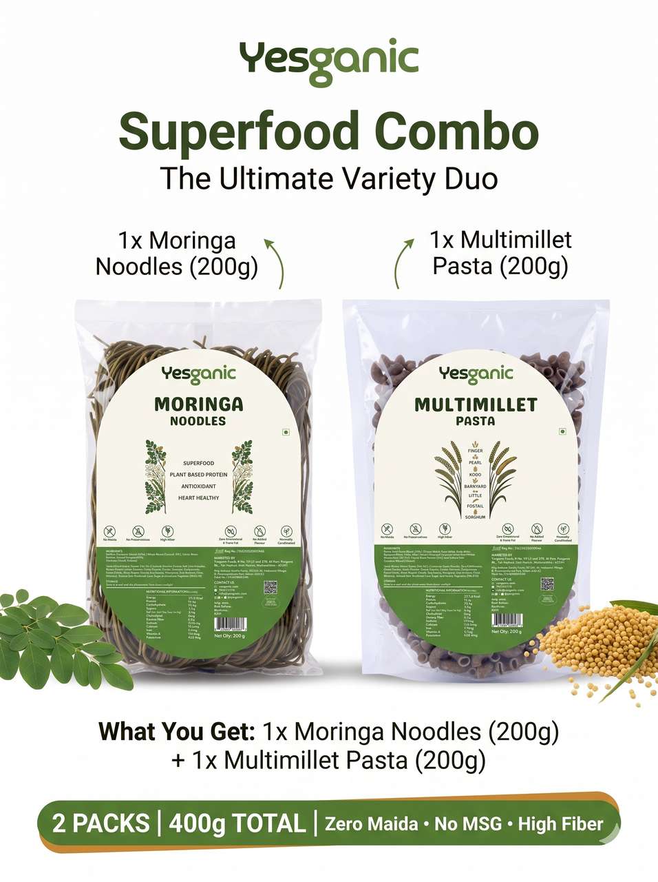 Spaghetti Wednesday Yesganic Superfood Combo: Moringa Noodles & Multimillet Pasta (Zero ...