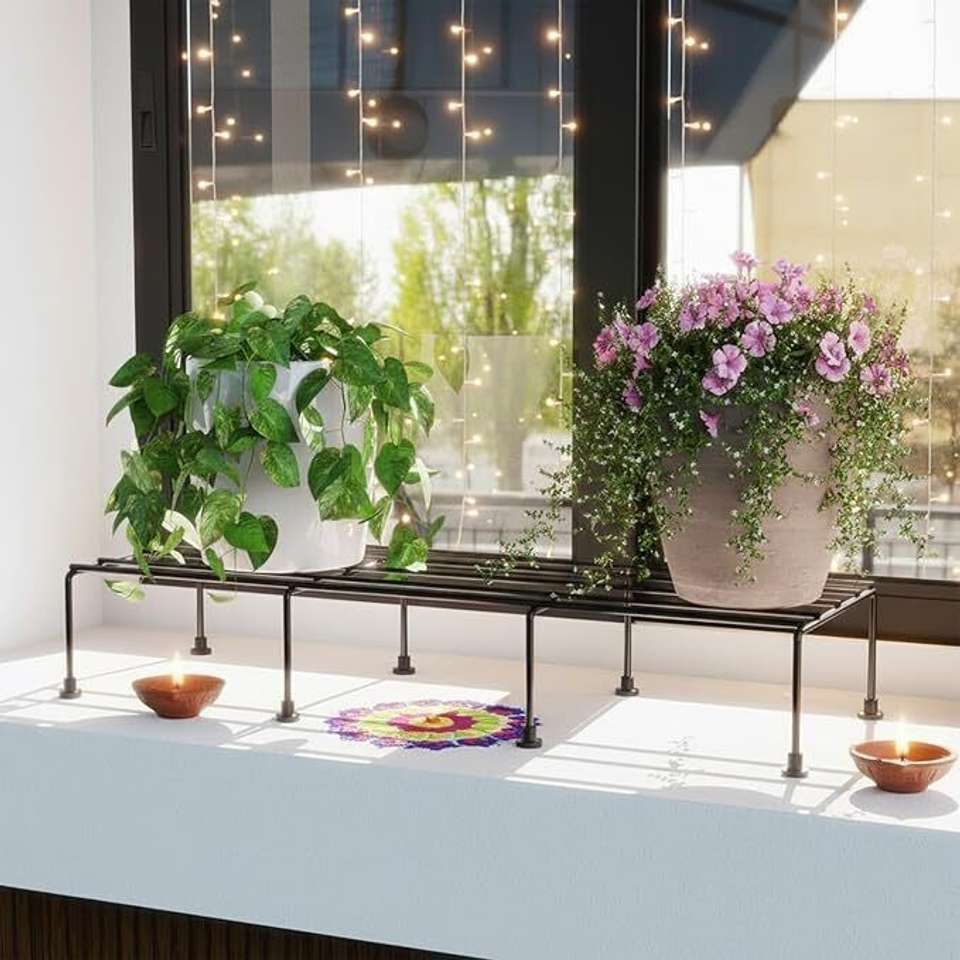 JNCRAFTS Iron Indoor/Outdoor Flower Pot/Plant Stand for Home Garden ...