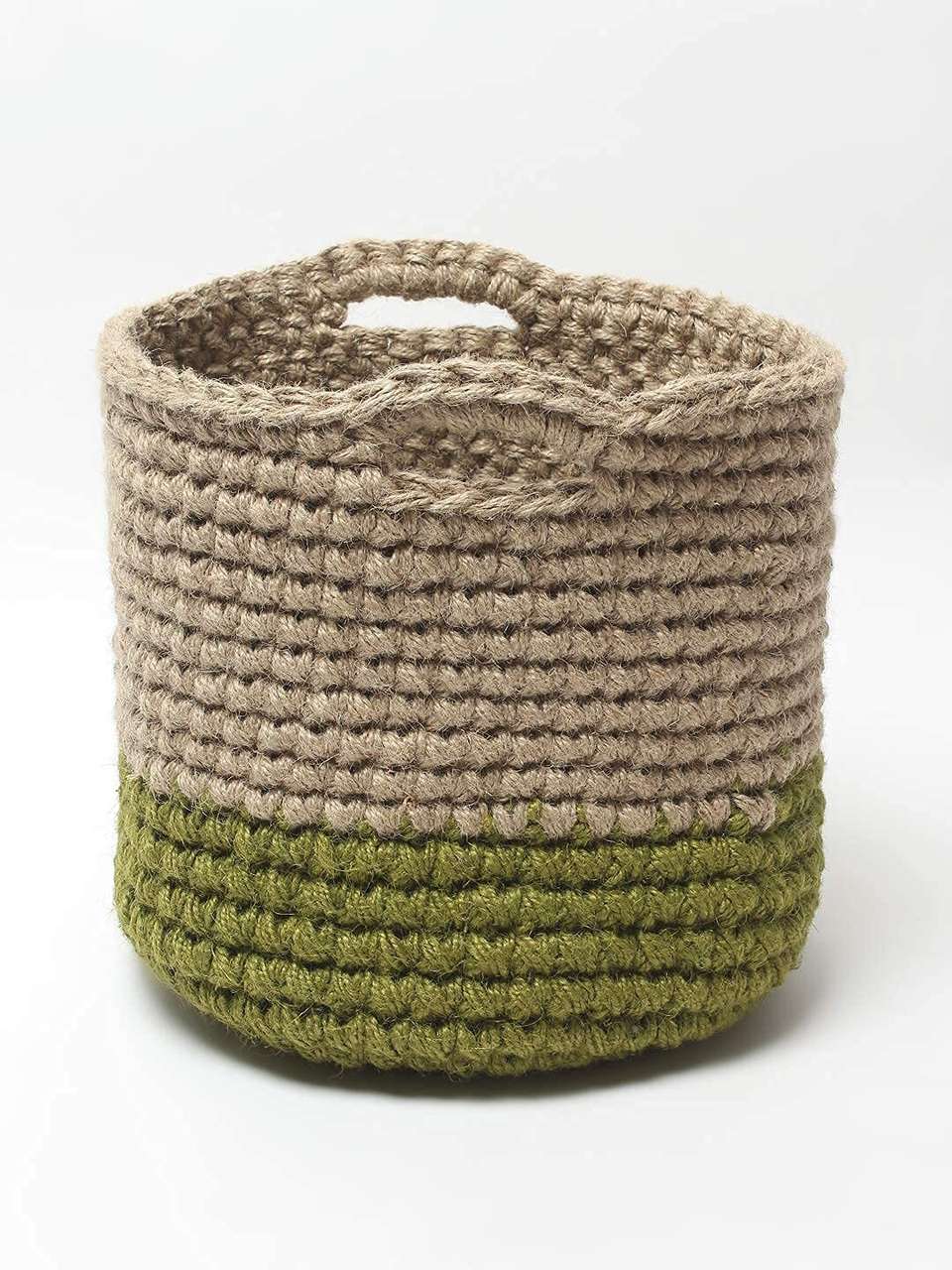 Habere India Handwoven Jute Natural Beige Planter Basket with Rustic ...