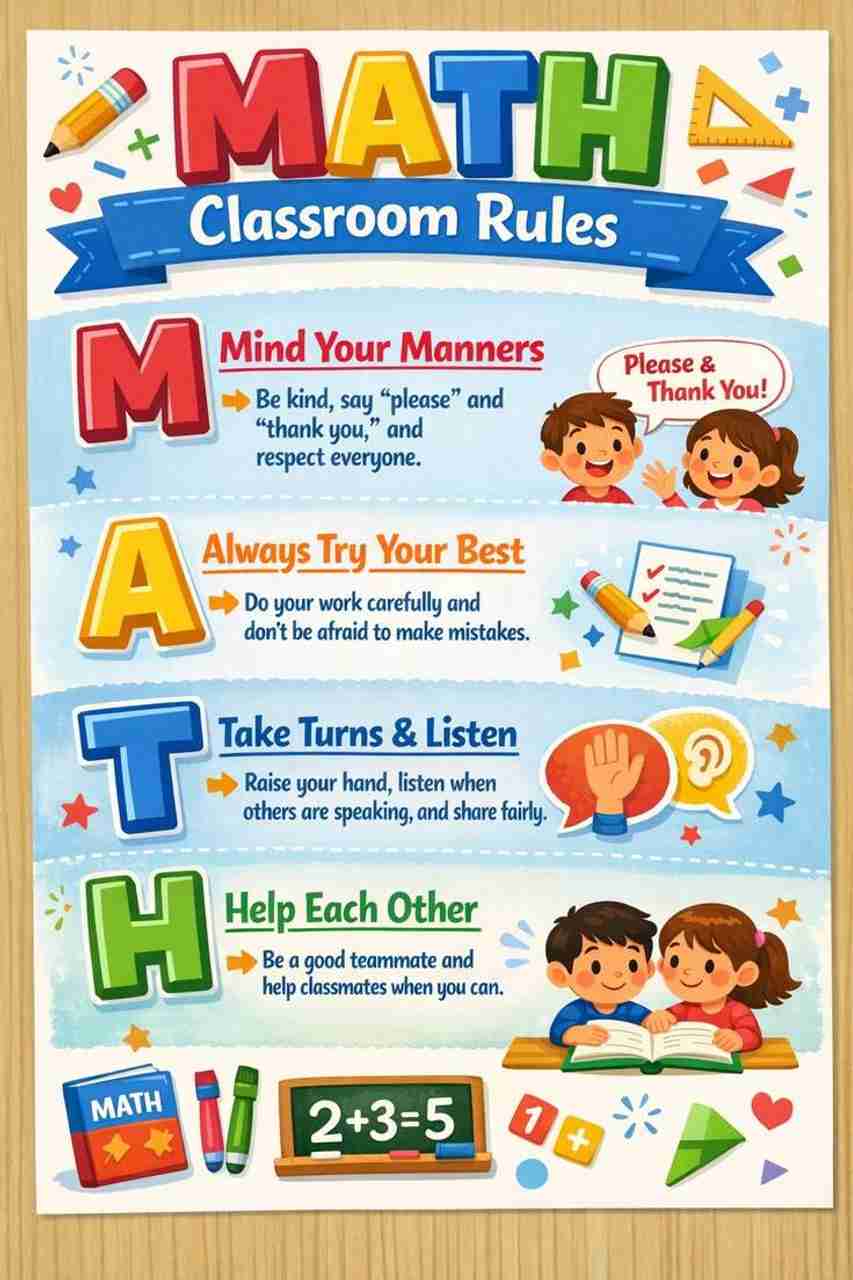 MATH Classroom Rules Educational Wall Chart Poster for Kids - Manners ...