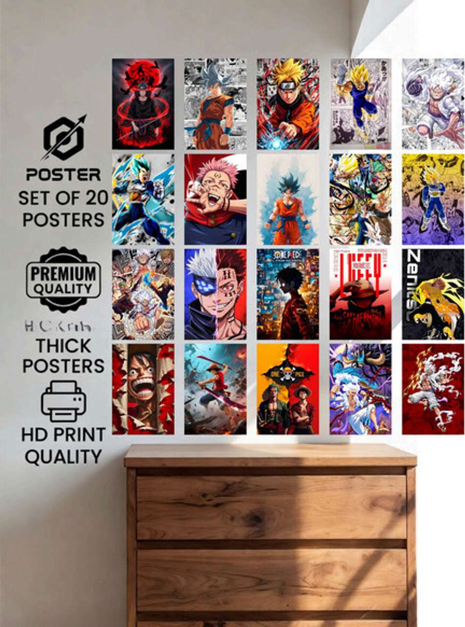 Anime Wall Poster Set of 20 A5 Size Naruto Luffy Goku Vegeta Gear 5