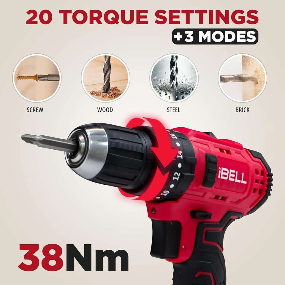 iBELL CT20-38 20V Cordless Brushless Impact Drill Tool Kit - Image 9