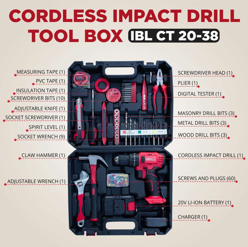 iBELL CT20-38 20V Cordless Brushless Impact Drill Tool Kit - Image 7