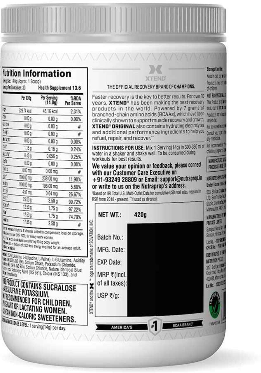 Ice Squeeze Blue Raspberry XTEND Original BCAA Faster Muscle Recovery+Electrolytes 7g BCAA 30 ...