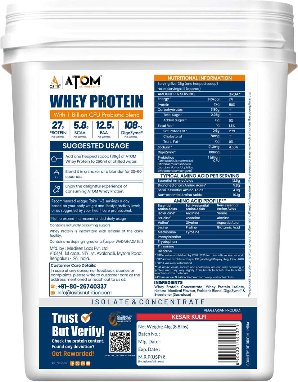 AS-IT-IS Nutrition ATOM Whey Protein 4kg | 27g protein | Isolate ...
