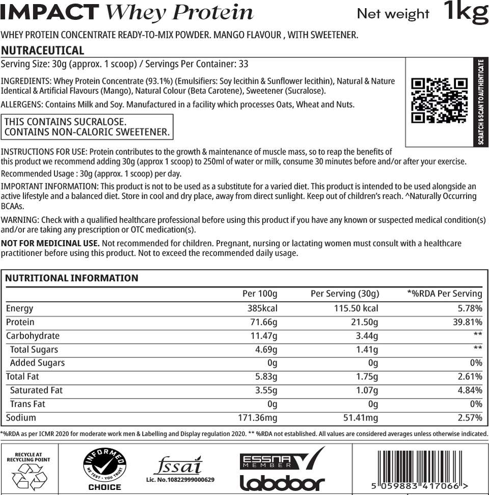 Myprotein Impact Whey Protein, Unflavored Whey Protein Price in India ...