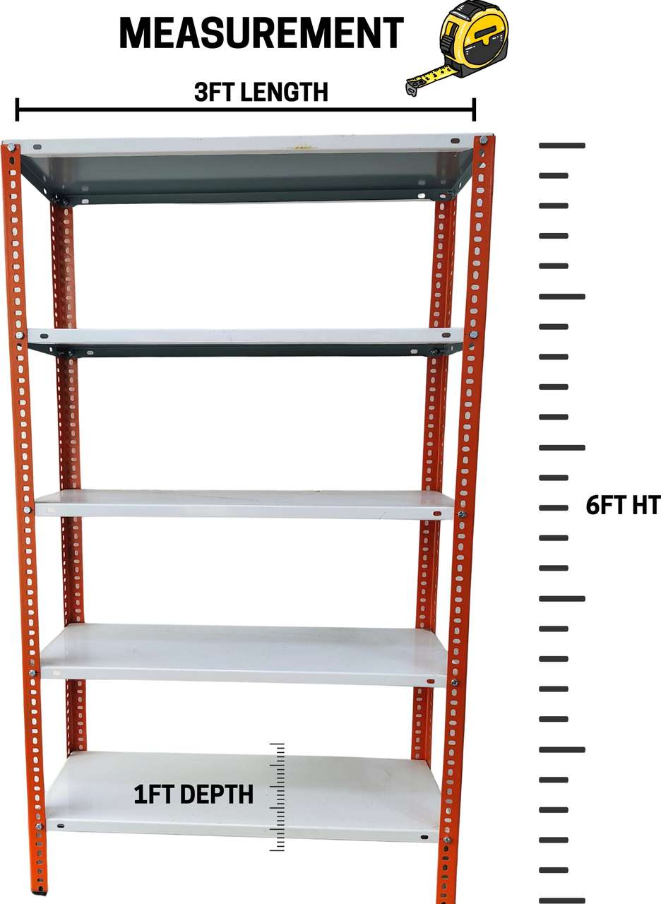 Kaisar Kaisar Slotted Angle Rack 6FT HT x 3FT L x 1.25FT D 5 Level ...