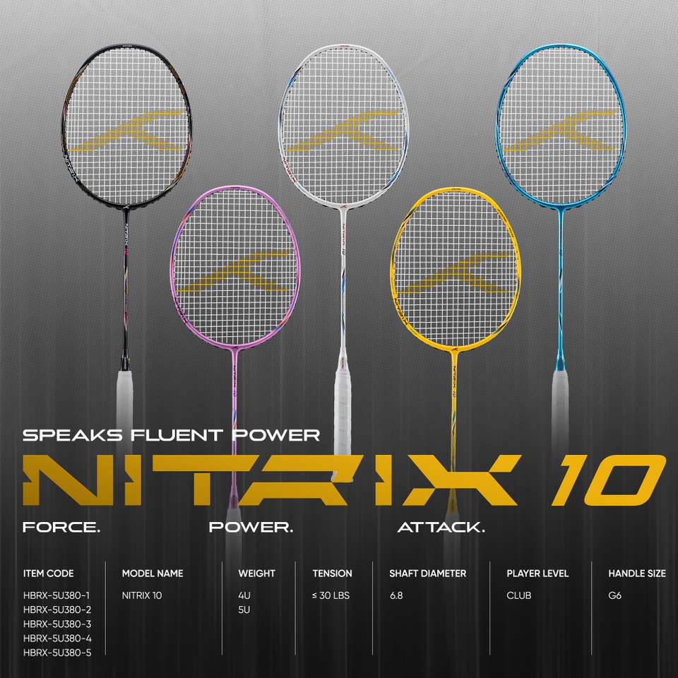 Hundred Nitrix 10 Badminton Racket 5U (Unstrung) Attacking Racket ...