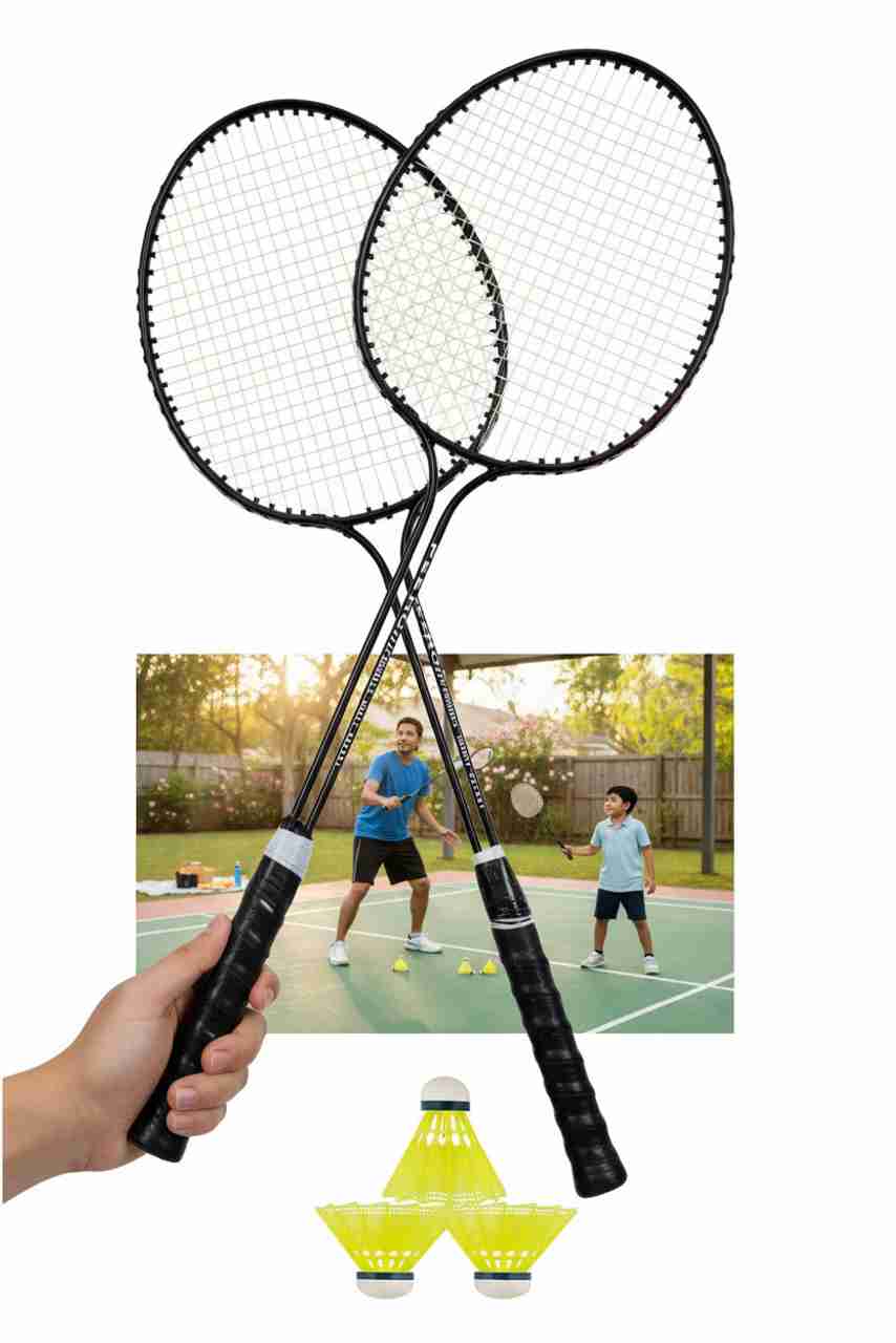 AB FITNESS Double Shaft Badminton Racket Set of 2 Piece with 3 Piece ...