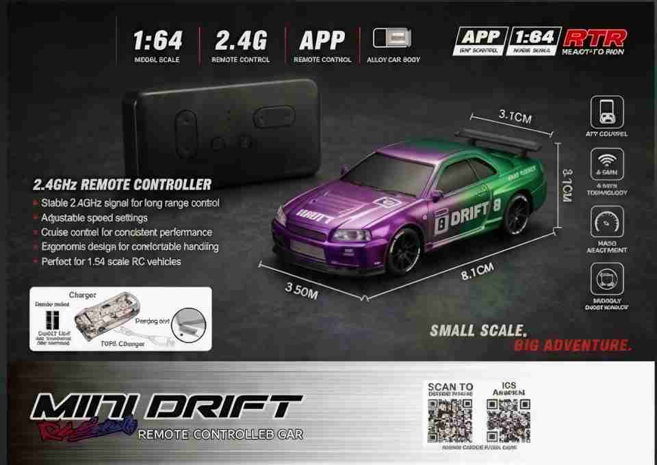 Logi Racing Controller ZHASK New Trending 1:64 Scale Alloy Mini R/C GT_R {R34} Racing Drift ...