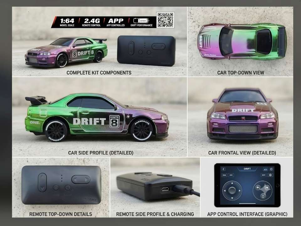 ZHASK New Trending 1:64 Scale Alloy Mini R/C GT_R {R34} Racing Drift ...