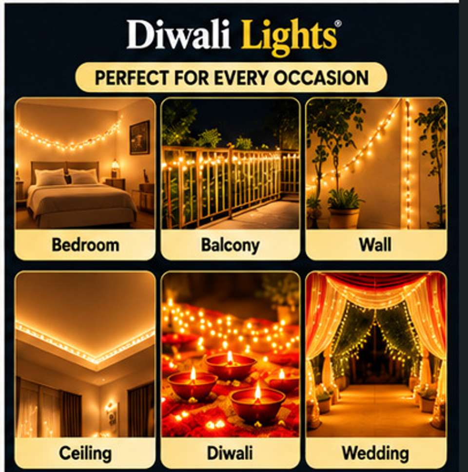 diwalilights 120 LEDs 15 m Yellow, Gold, Beige Steady String Rice ...