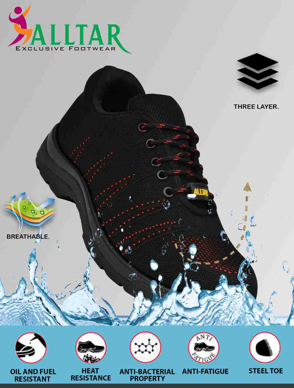 ALLTAR Steel Toe Mesh Safety Shoe Black Size 8 - Image 5