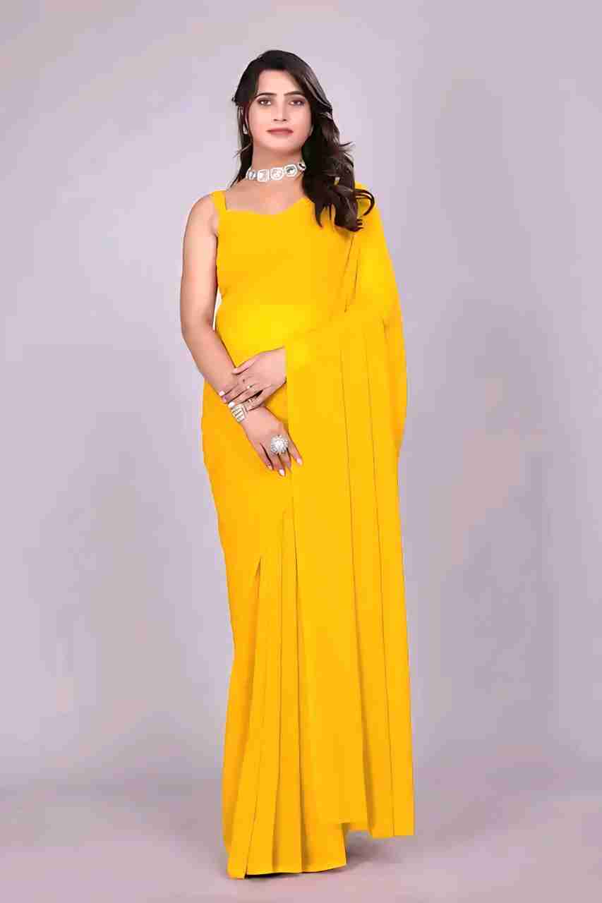 Solid Color Saree Buy Arpita Fashion Solid/Plain Bollywood Georgette Yellow Sarees Online ...