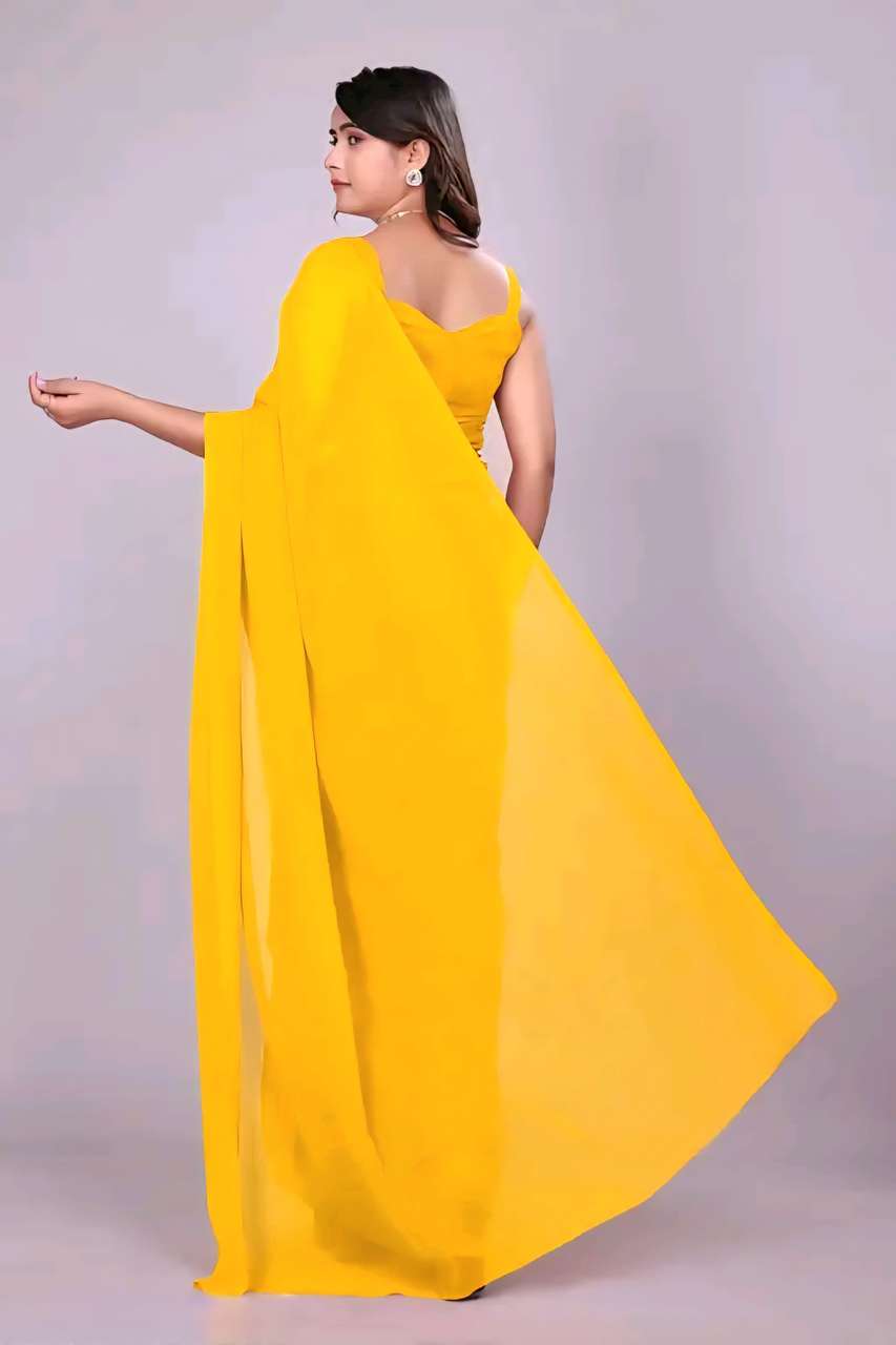 Solid Color Saree Buy Arpita Fashion Solid/Plain Bollywood Georgette Yellow Sarees Online ...