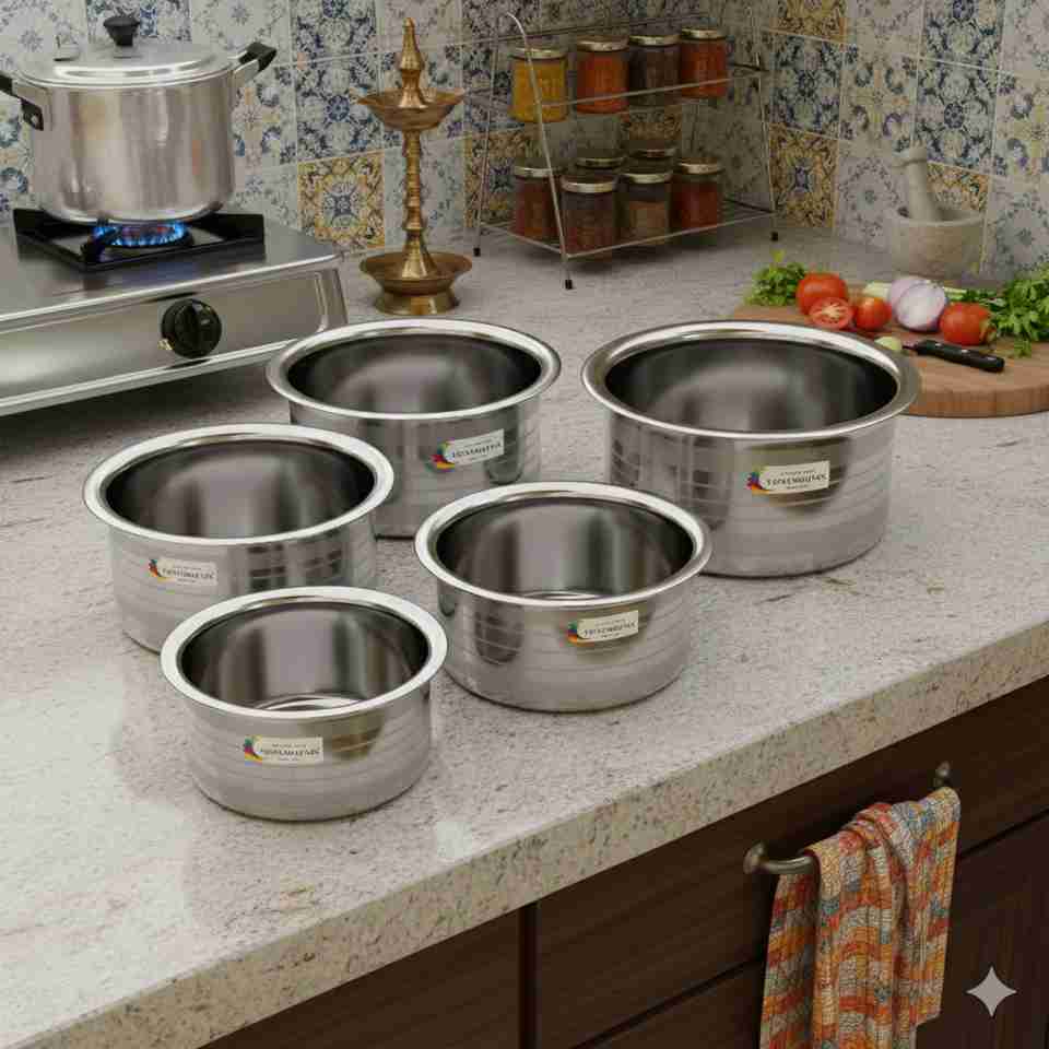 VIGSHRISE Steel Patila Bhagona Tope Set Induction Base Bowl Serving Set ...