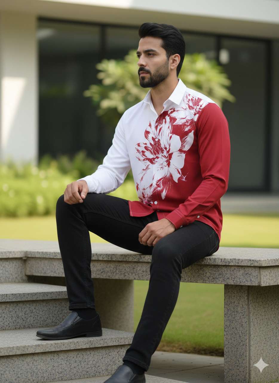 Solid Red Key Card Elvic Men Floral Print Casual Red, White Shirt - Buy Elvic Men Floral ...
