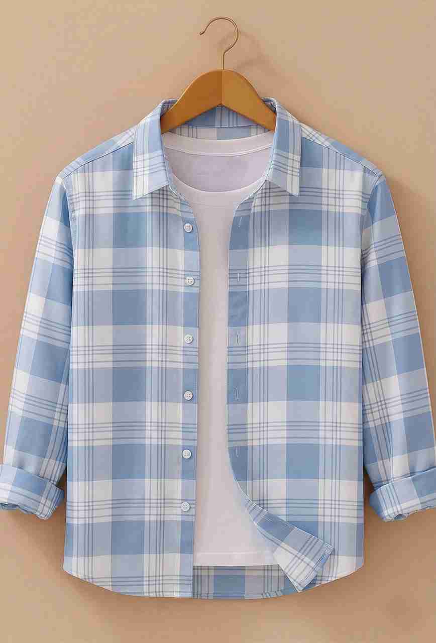 SHIRTZONE पुरुषों के लिए चेकर्ड कैज़ुअल स्प्रेड शर्ट - Image 9