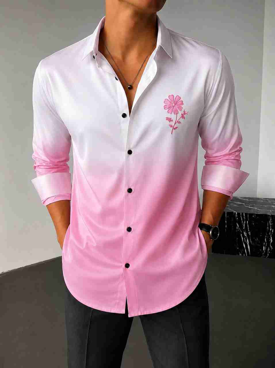 LENUS Men Dyed/Ombre Casual White, Black Shirt - Image 9