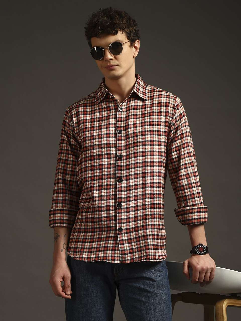 Solid Red Key Card BNS Men Checkered Casual Red Shirt - Buy BNS Men Checkered Casual Red ...