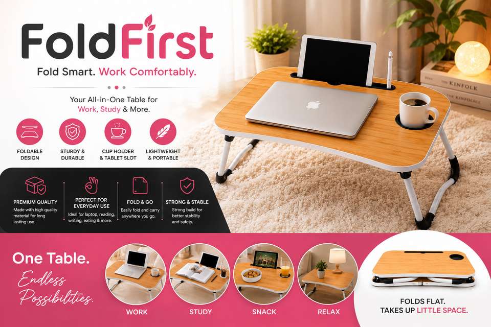 Table Jpeg FoldFirst MULTIPURPOSE TABLE Wood Portable Laptop Table Price in India ...
