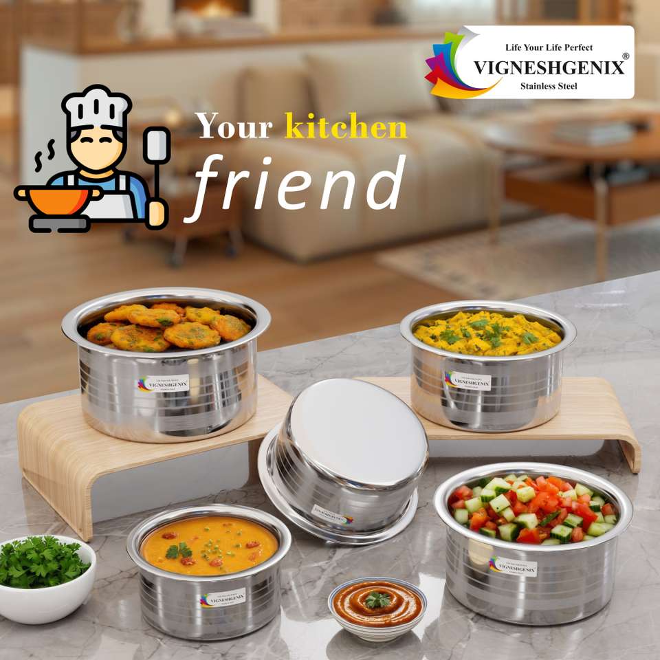 VIGSHRISE Steel Patila Bhagona Tope Set Induction Base Bowl Serving Set ...