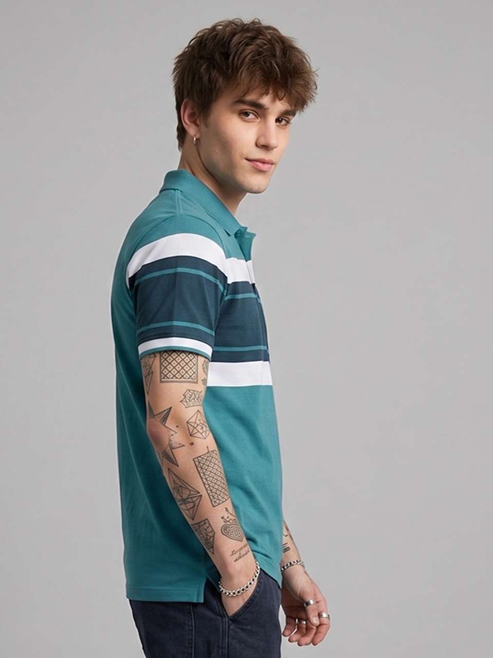 METRONAUT Striped Men Polo Neck Blue T-Shirt - Buy METRONAUT Striped ...