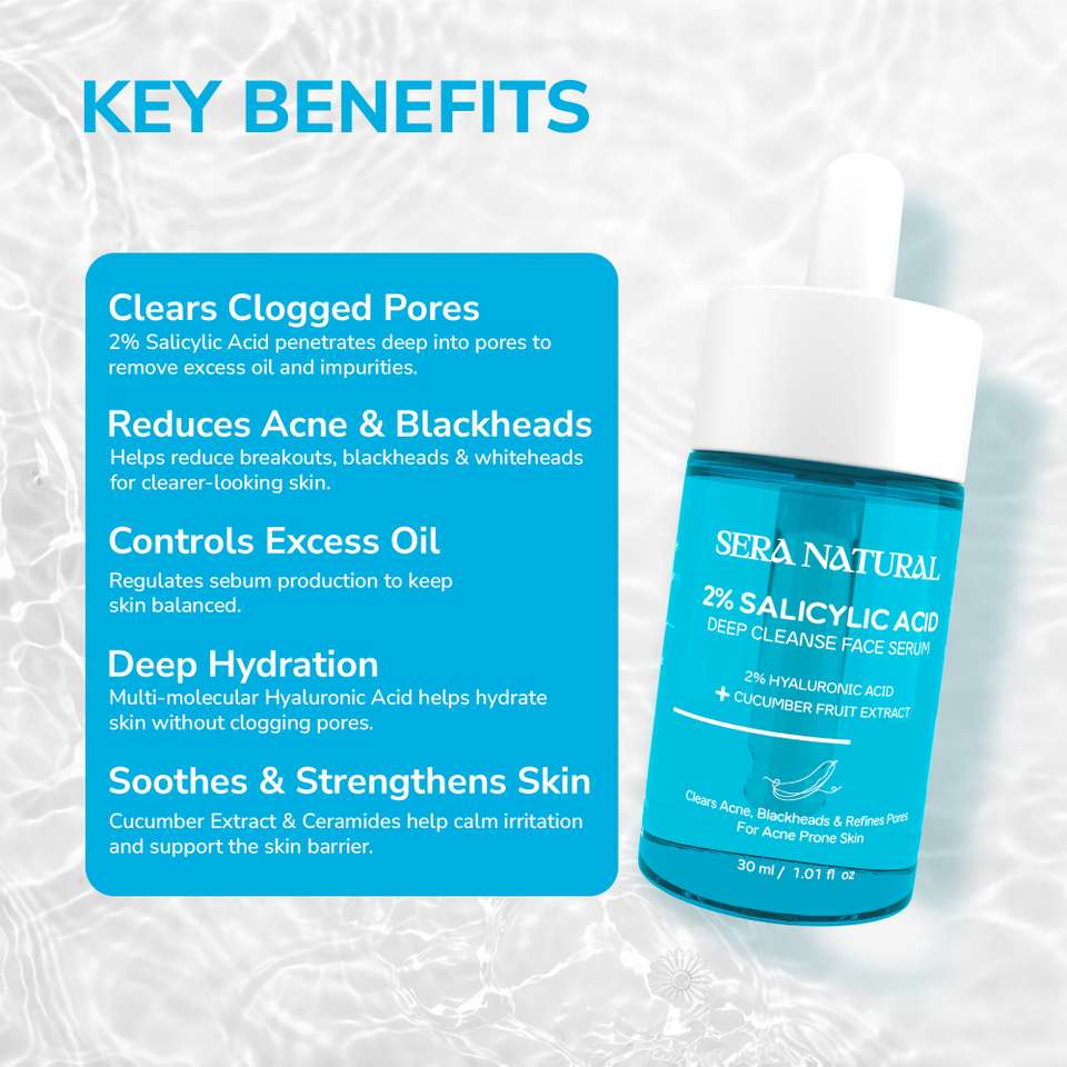 Sera Natural 2% Salicylic Acid Face Serum for Active Acne, Pimples ...