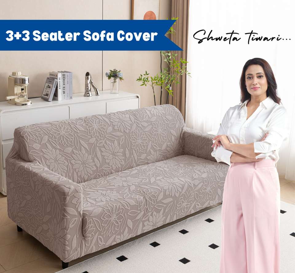 Plus Shape Key Magical Jacquard 3+3 Seater L-Shape Sofa Floral Cover Price in India ...