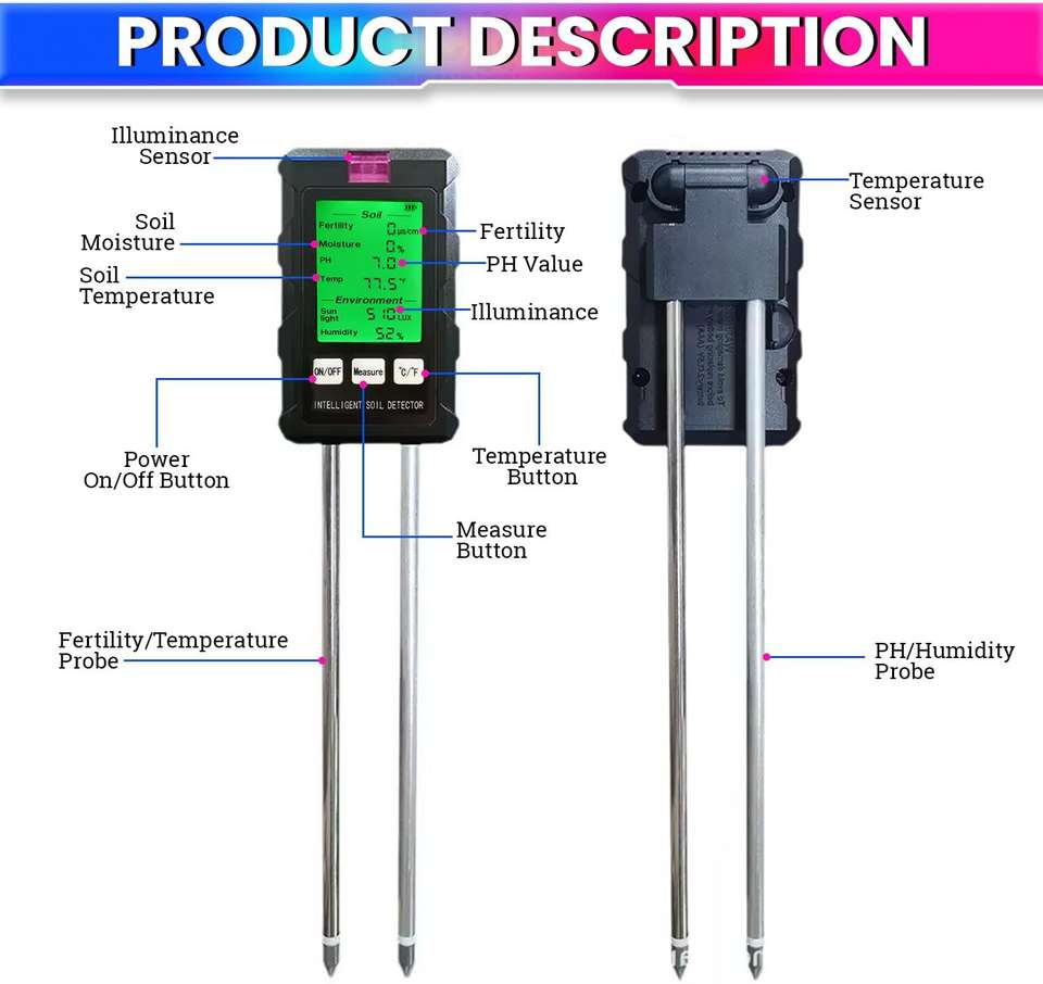 Soil Movement Instrument Real Instruments Soil Tester 6-in-1 Moisture, pH, Temperature ...